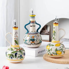 Embossed Ceramic Olive Oil & Vinegar Dispenser