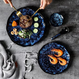 Blue Ceramic Dinnerware Set With Plates & Bowls