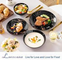 16-Piece Marble Ceramic Dinnerware Set Luxury Plates & Bowls with Gold Pattern