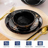 16-Piece Marble Ceramic Dinnerware Set Luxury Plates & Bowls with Gold Pattern