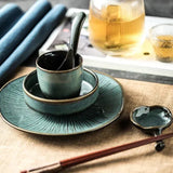 Blue Ceramic Dinnerware Set With Bowl Spoon Cup & Chopsticks