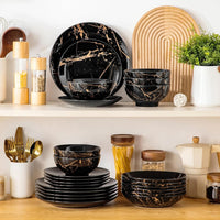 16-Piece Marble Ceramic Dinnerware Set Luxury Plates & Bowls with Gold Pattern