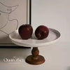 French Vintage Ceramic Cake & Fruit Plate with Wooden-Style Stand