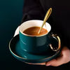 Green Ceramic Coffee Cup & Saucer Set with Gold Trim – 200ml