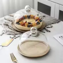 Acacia Wood Cake Tray with Glass Cover
