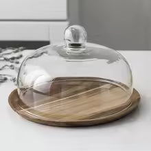 Acacia Wood Cake Tray with Glass Cover