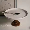French Vintage Ceramic Cake & Fruit Plate with Wooden-Style Stand