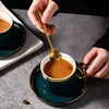 Green Ceramic Coffee Cup & Saucer Set with Gold Trim – 200ml