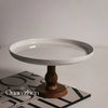 French Vintage Ceramic Cake & Fruit Plate with Wooden-Style Stand