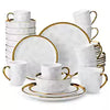 White Stoneware Dinnerware Set with Gold Trim – Handmade Style Tableware