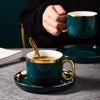 Green Ceramic Coffee Cup & Saucer Set with Gold Trim – 200ml