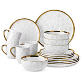White Stoneware Dinnerware Set with Gold Trim – Handmade Style Tableware