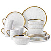White Stoneware Dinnerware Set with Gold Trim – Handmade Style Tableware
