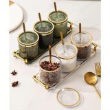 3-Jar Gold Rim Spice Set with Tray