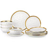 White Stoneware Dinnerware Set with Gold Trim – Handmade Style Tableware