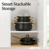 12-Piece Granite Cookware Set with Gold Handles
