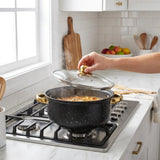 12-Piece Granite Cookware Set with Gold Handles