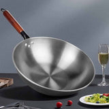 Stainless Steel Wok Pan With Wooden Handle